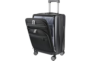 KROSER Hardside Expandable Carry On Luggage 22x14x9 Airline Approved With Front Business Pockets, 20 Inch Suitcases with Wheels, Carry on Suitcase with TSA Lock & USB Port, Black