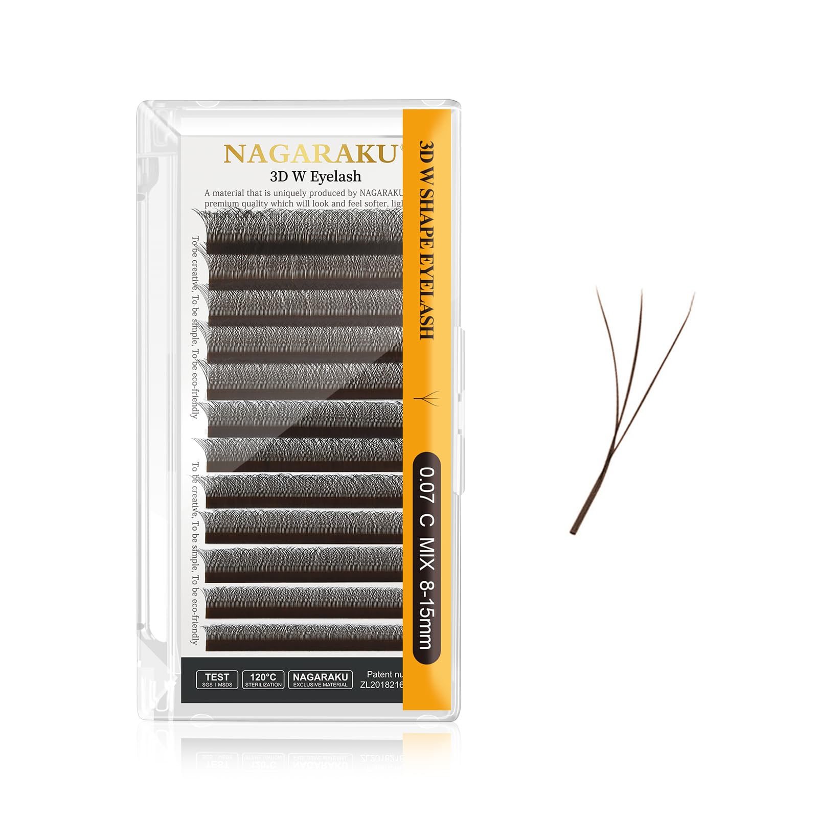 NAGARAKU Brown 3D Lashes，W Shape Eyelash Extensions 0.07mm C Curl 8-12mm Mix Volume Lashes Hand Woven Long Stem Matte Black Premade Fans 3 Tips False Eyelash