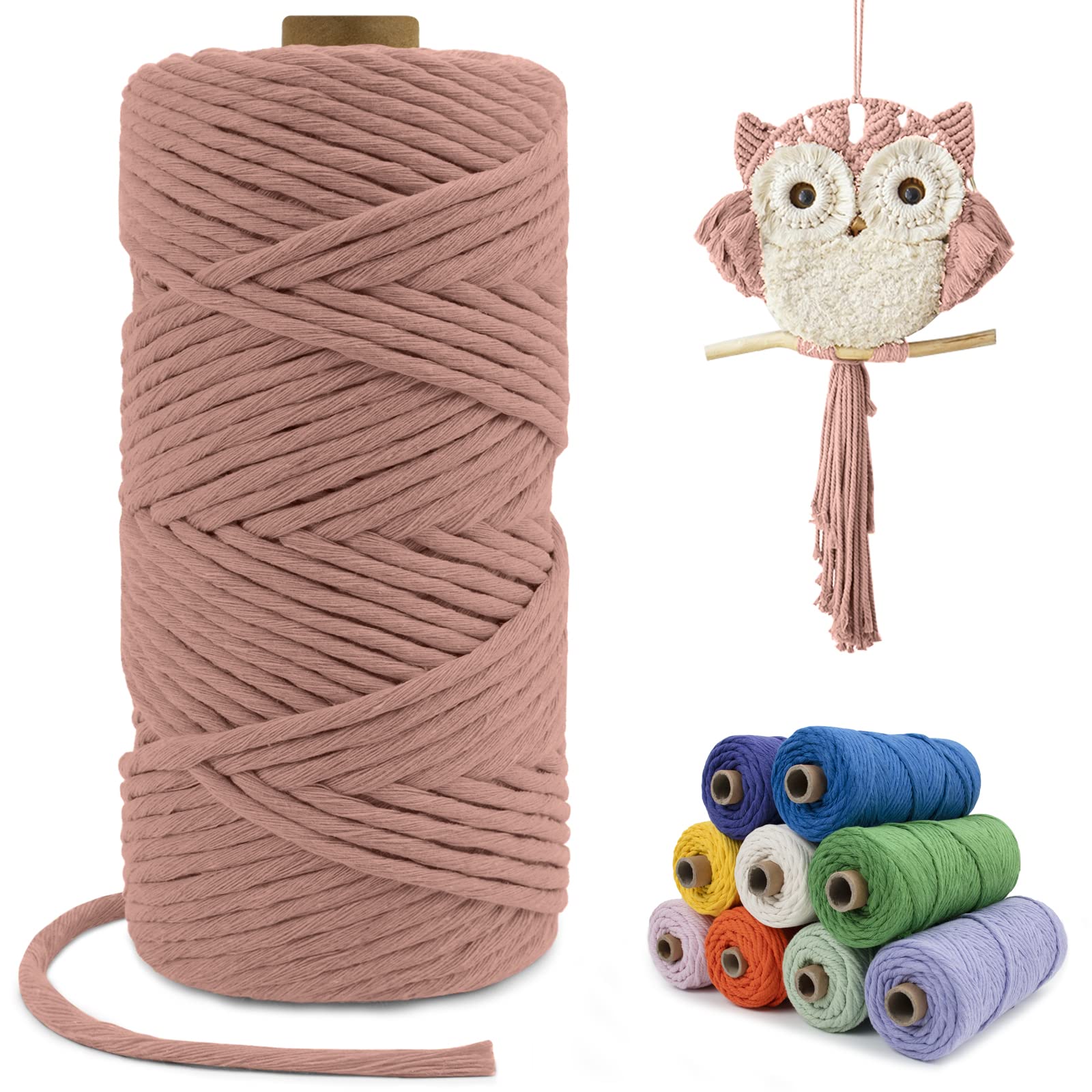 LEREATI Macrame Cord 4mm x100m, Thick Cotton Macrame Rope Yarn, Natural Craft Rope for Plant Hanger, Wall Hanging, DIY Crafts, Decorations (Brick Red)