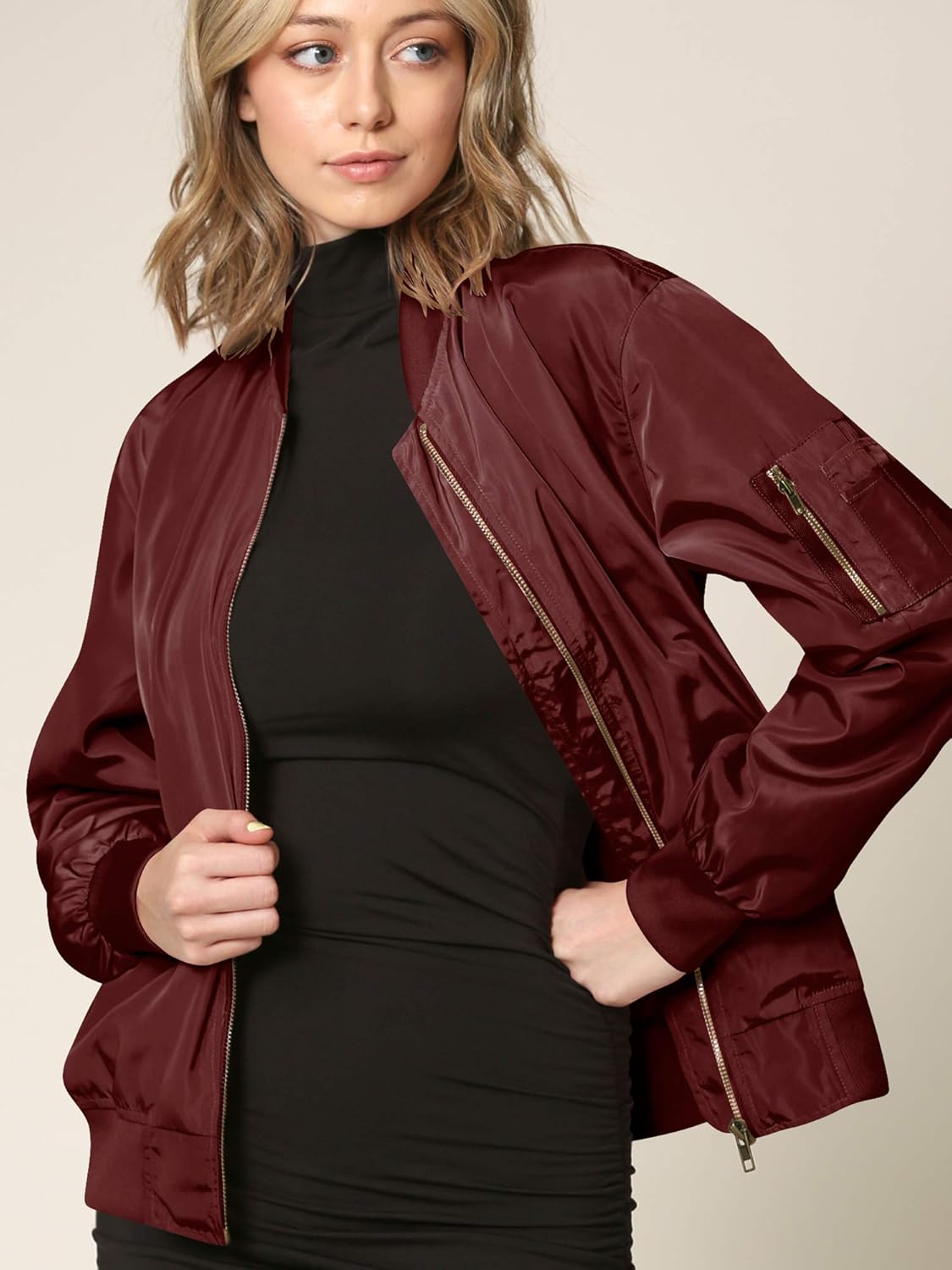 Lock and Love Women's Classic Lightweight Jacket Multi Pocket Windbreaker Bomber Jacket: Clothing