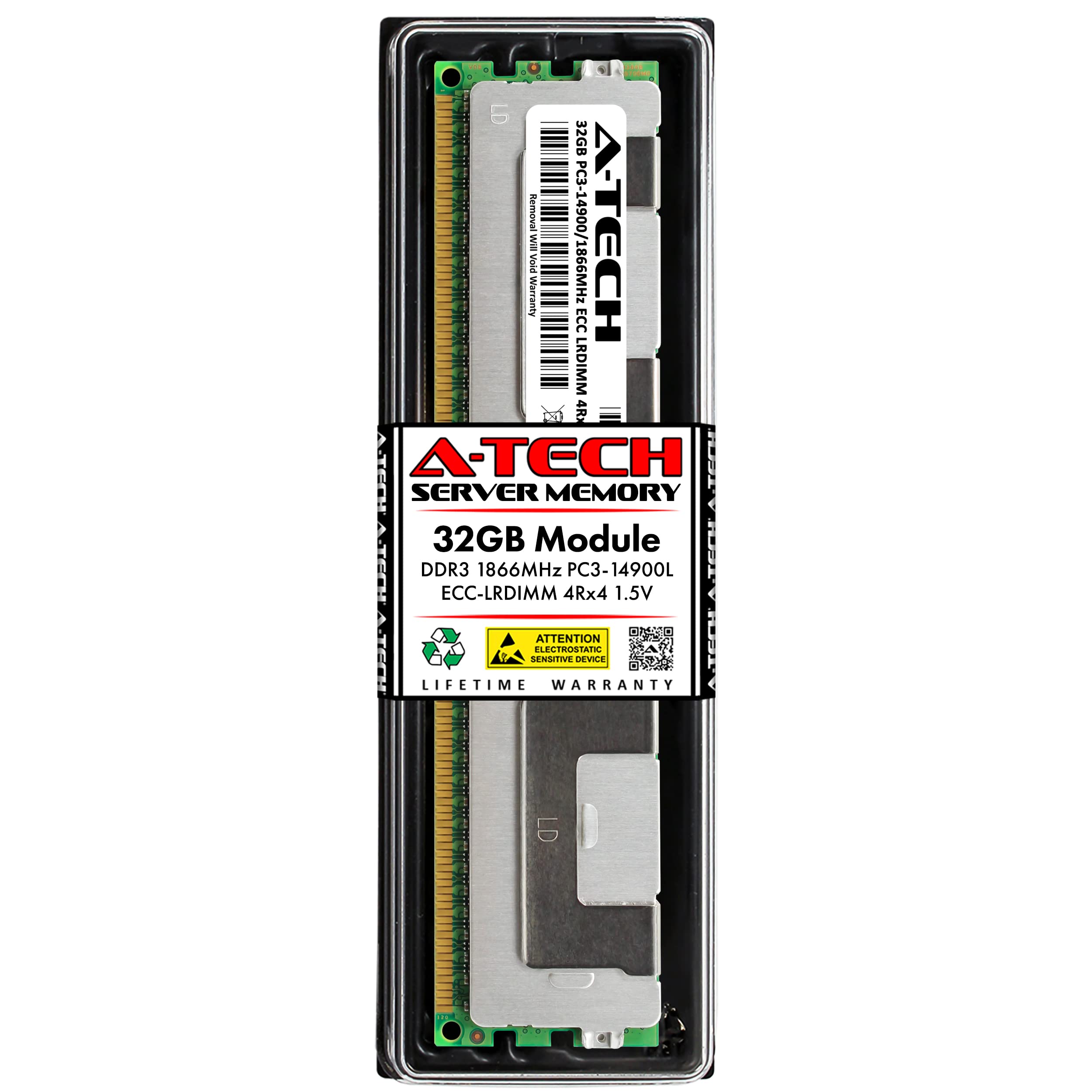 A-Tech Reemplazo de RAM de 32 GB para IBM 46W0763 | DDR3 1866MHz PC3-14900 (PC3-14900L) 4Rx4 1.5V ECC LRDIMM Módulo de memoria DIMM de 240 pines con carga reducida