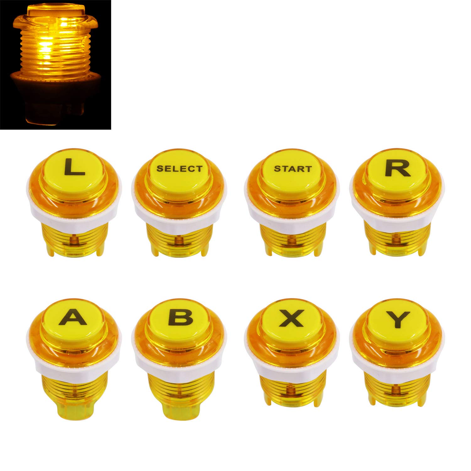 SJ@JX 8 PCS Arcade Game LED Push Buttons with Cherry MX Mechanical Keyboard Microswitch Logo X Y Start Select for PC MAME Raspberry Pi yellow