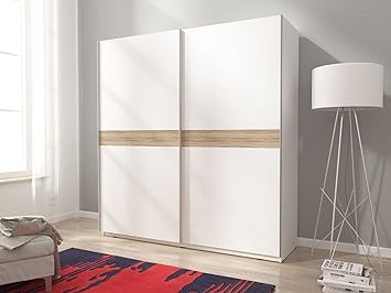 Mia 5 Sliding Doors Wardrobe In White Matt Wood Trim Modern Design