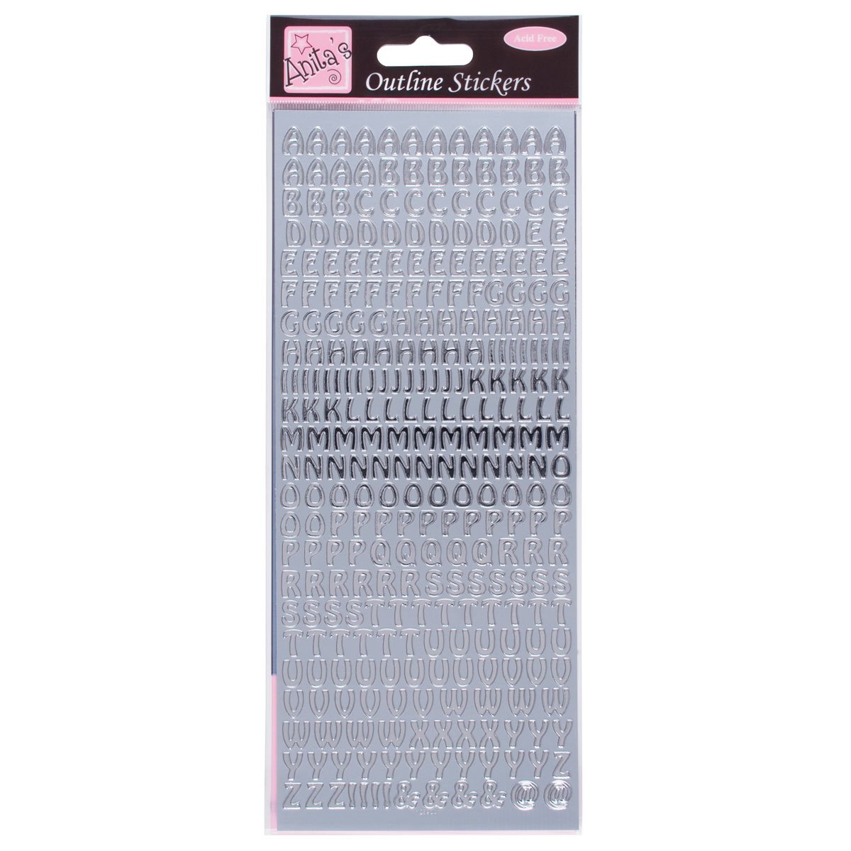 Anitas Outline Stickers, Capital Letters, Silver, For Scrapbooking, Card Making, Kids Play, Homework, Art, Craft, Embelish, Decorative, Paper, Card, Glass, Metal, Plastic, Foam — image 1