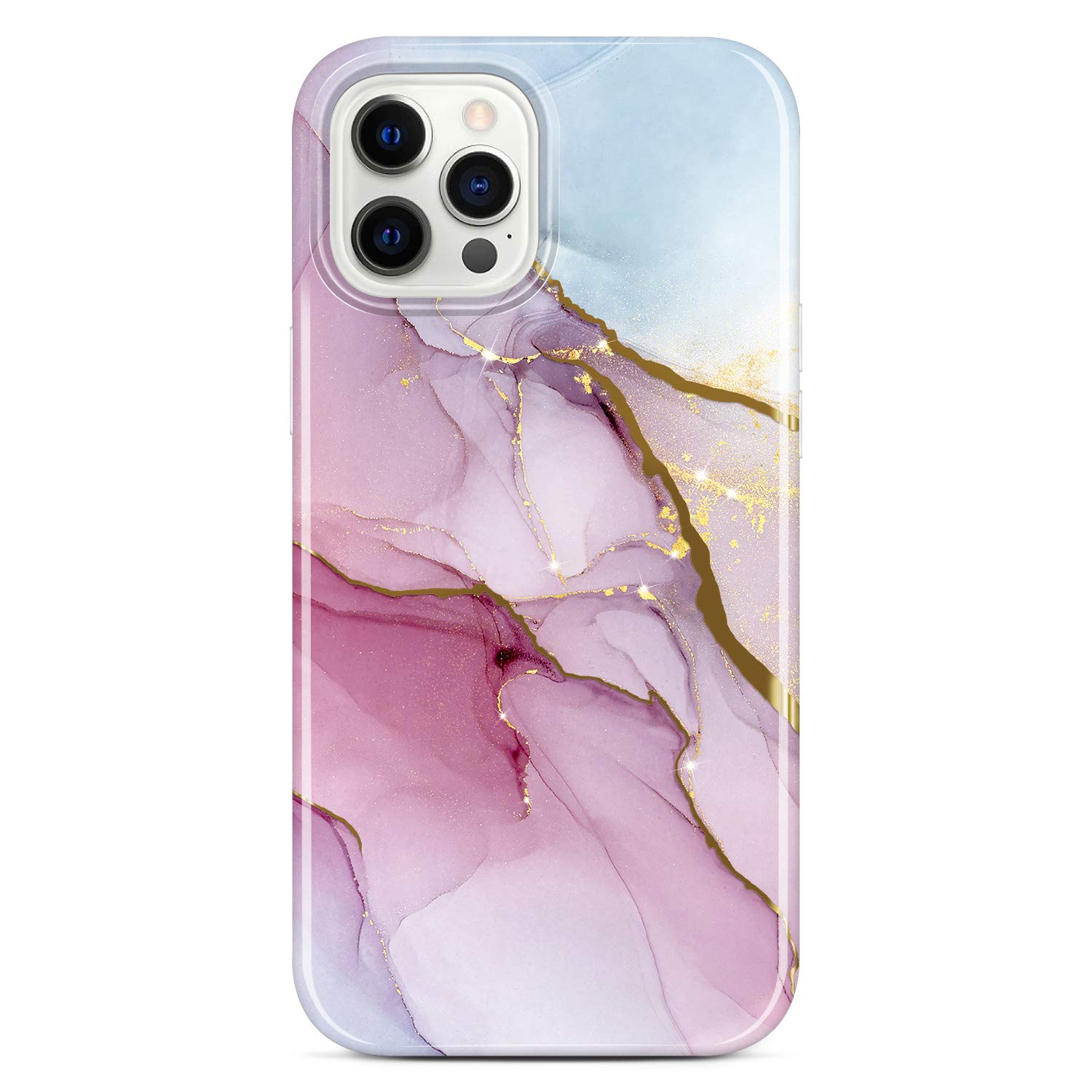 JIAXIUFEN Shiny Gold Electroplated Glitter iPhone 12 Case iPhone 12 Pro Case Marble Slim Shockproof TPU Soft Rubber Silicone Cover Phone Case for iPhone 12/12 Pro Purple Blue — image 1