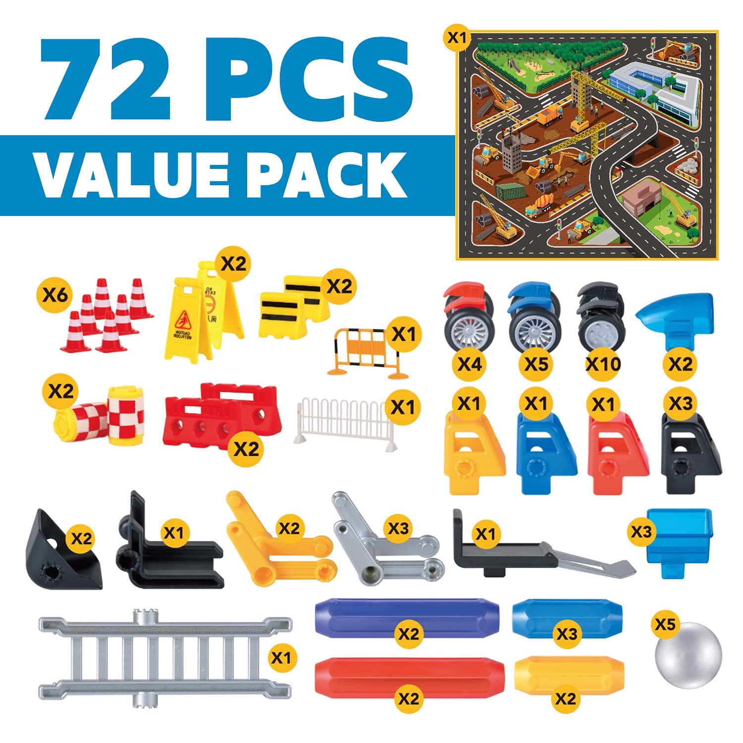 Cars Magnetic Building Blocks, New Shapes for Creating Endless Construction Trucks Toys, Including Play Mat, Road Signs, Montessori STEM Toy Boys & Girls and Magnetic Tiles for Kids Ages 4-8