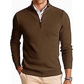 Runcati Mens Quarter Zip Pullover Sweaters Mock Neck Slim Fit Lightweight Pullover Waffle Knit Casual Polo Sweater
