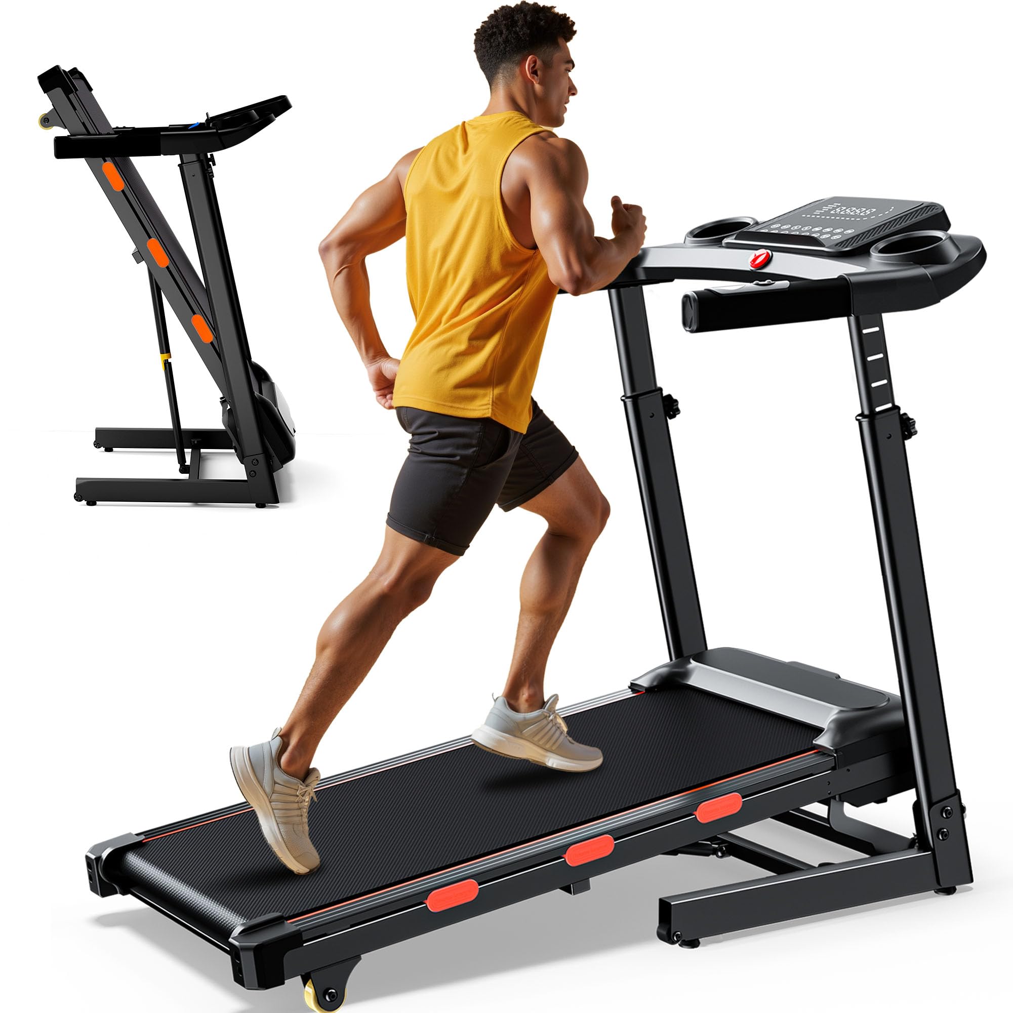 Photo 1 of 15% Auto Incline Treadmill for Home - Adjustable Height Handle, 350LBS Weight Capacity Folding Treadmills, 3.5HP/8.7MPH Quiet Heavy Duty Treadmills with Console (Adjustable Height Handle)