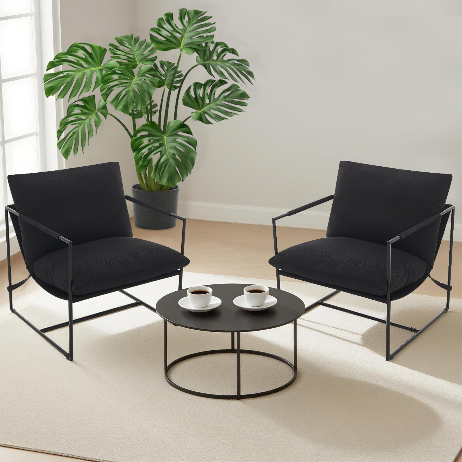 Photo 1 of *** PARTIAL SET *** Sling Accent Chair for Living Room Set of 2, Modern Metal Framed Cozy Armchair, Upholstered Living Room Chairs with Shredded Foam Cushioning, Lounge Chair for Bedroom, Living Room, Reading Room, Black