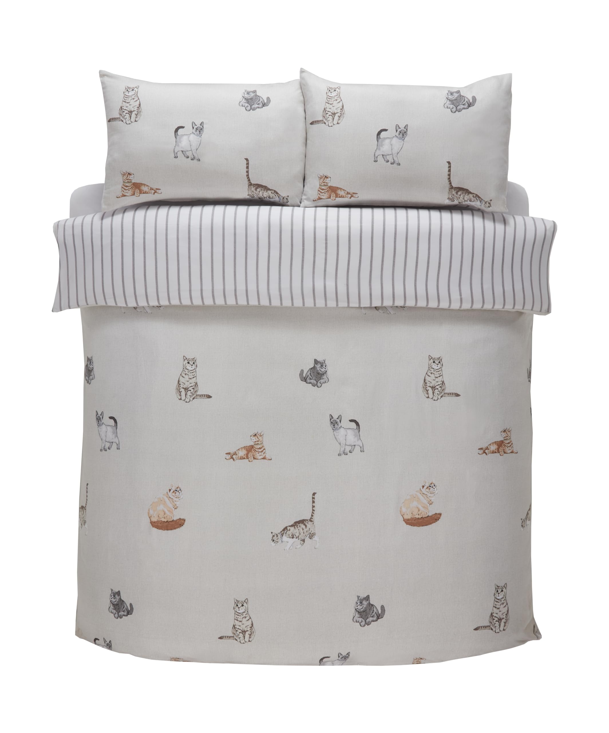 Rapport Home Cats Bedding Set | Purrfect Microfibre 180TC Reversible Duvet Cover for Cat Lovers | Ultra Soft & Cozy Double Size Sleep Experience | Grey