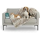 FurHaven Waterproof Throw Blanket for Dogs & Indoor Cats, Reversible Protective Pet Blanket, Medium, Long Faux Fur & Velvet, Driftwood