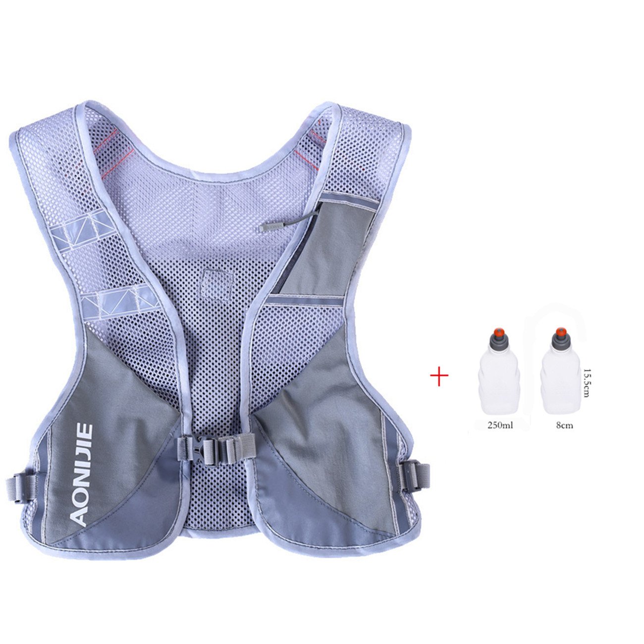 AONIJIE Lightweight Outdoor Hiking Hydration Backpack Marathon Vest Climbing Cycling Backpack With 2 pcs 250ML Bottles, Grey