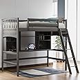 SOFTSEA Twin Size Loft Bed with Desk and Storage, Wood Loft Bed Frame with Storage Shelves, Space Saving Loft Bed with Reversible Ladder and Guardrails for Kids Teens Adults, Gray