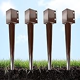Thealyn Heavy Duty Metal Fence Post Anchor 24 Inch, 4"x4" Ground Spike with Dark Brown Powder Coating, Fence Post Base for Mailbox, Deck Railing, Gazebo, (3.5"x3.5" Inner Diameter), Pack of 4