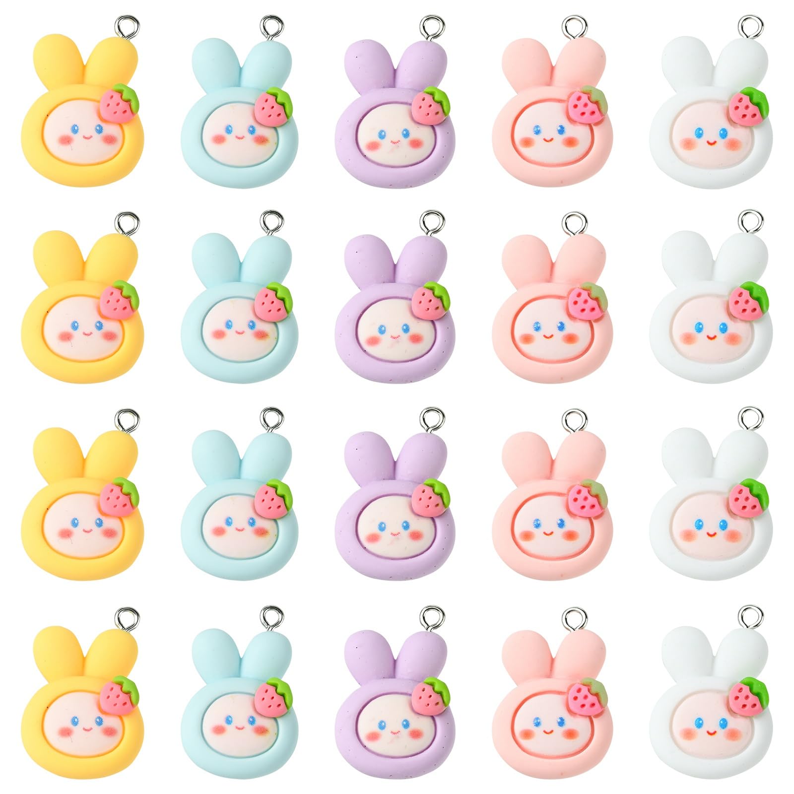 Stiesy 25Pcs 5 Colours Resin Rabbit Charms Opaque Rabbit Pendant Charm Cute Animal Dangle Charms for Jewellery Making DIY Bracelet Crafting
