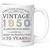 KOXAME Vintage 1950 Coffee Mug, 75th Birthday Gifts For Men Women, 75 Year Old Birthday Gifts For Him Her, Gift Ideas For Mom Dad Husband Wife Papa Grandma Turning 75 (75th)