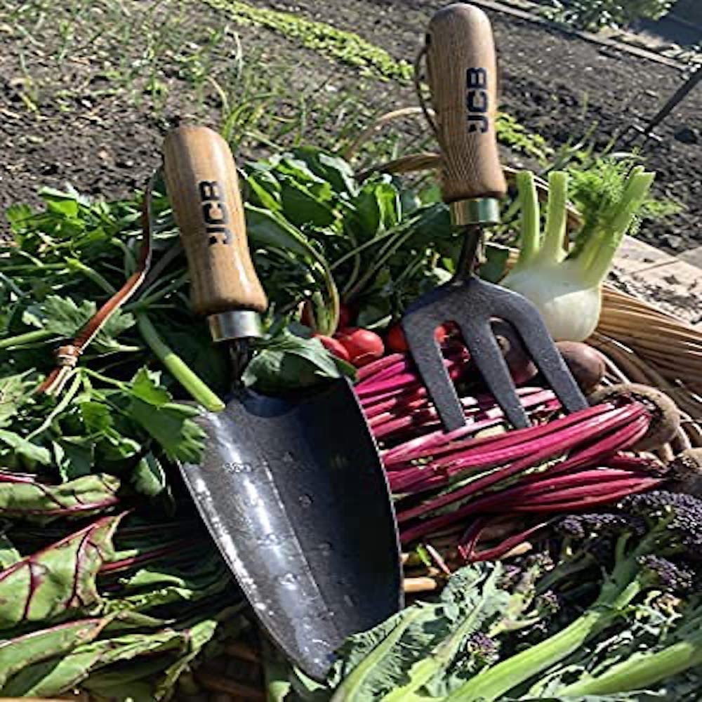 JCB - Solid Forged Garden Hand Fork And Trowel Tool Set - Heavy Duty Gardening Tools - Home Improvement, Digging, Potting Out, Border, Weeding