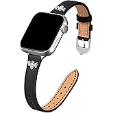 JR.DM Slim Leather Bands Compatible with Apple Watch Band 38mm 40mm 41mm 42mm 44mm 45mm 46mm 49mm, Genuine Leather Band with Charms, Feminine Design for Iwatch Ultra SE Series 11 10 9 8 7 6 5 4 3 2 1
