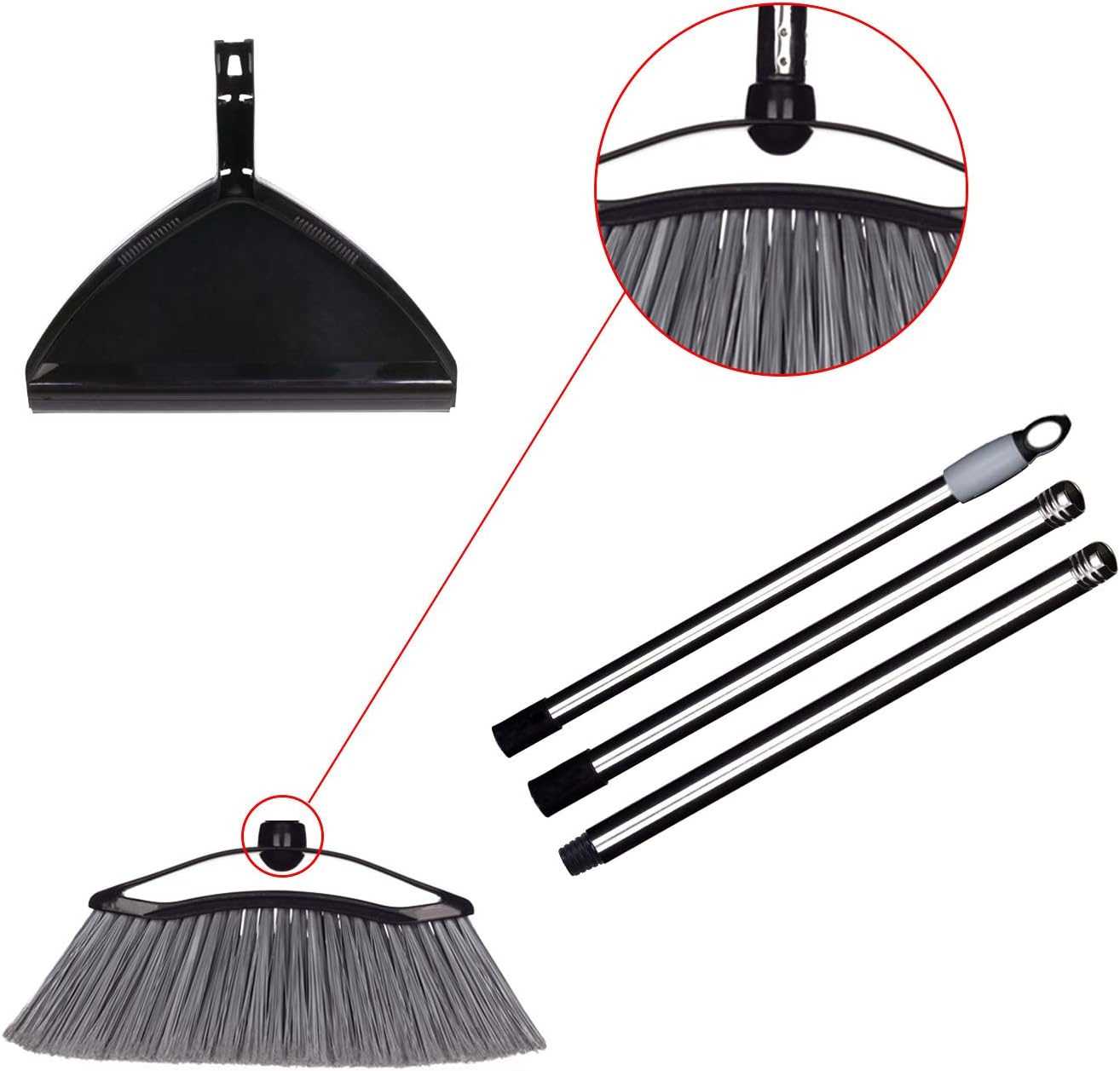 Jiaxin Angle Broom and Dustpan Set, Broom with 43” Long Adjustable Handle, Handy Clip-on Dustpan, Easy Sweeping for Home Kitchen Office Floor, 2 Pack: Home & Kitchen