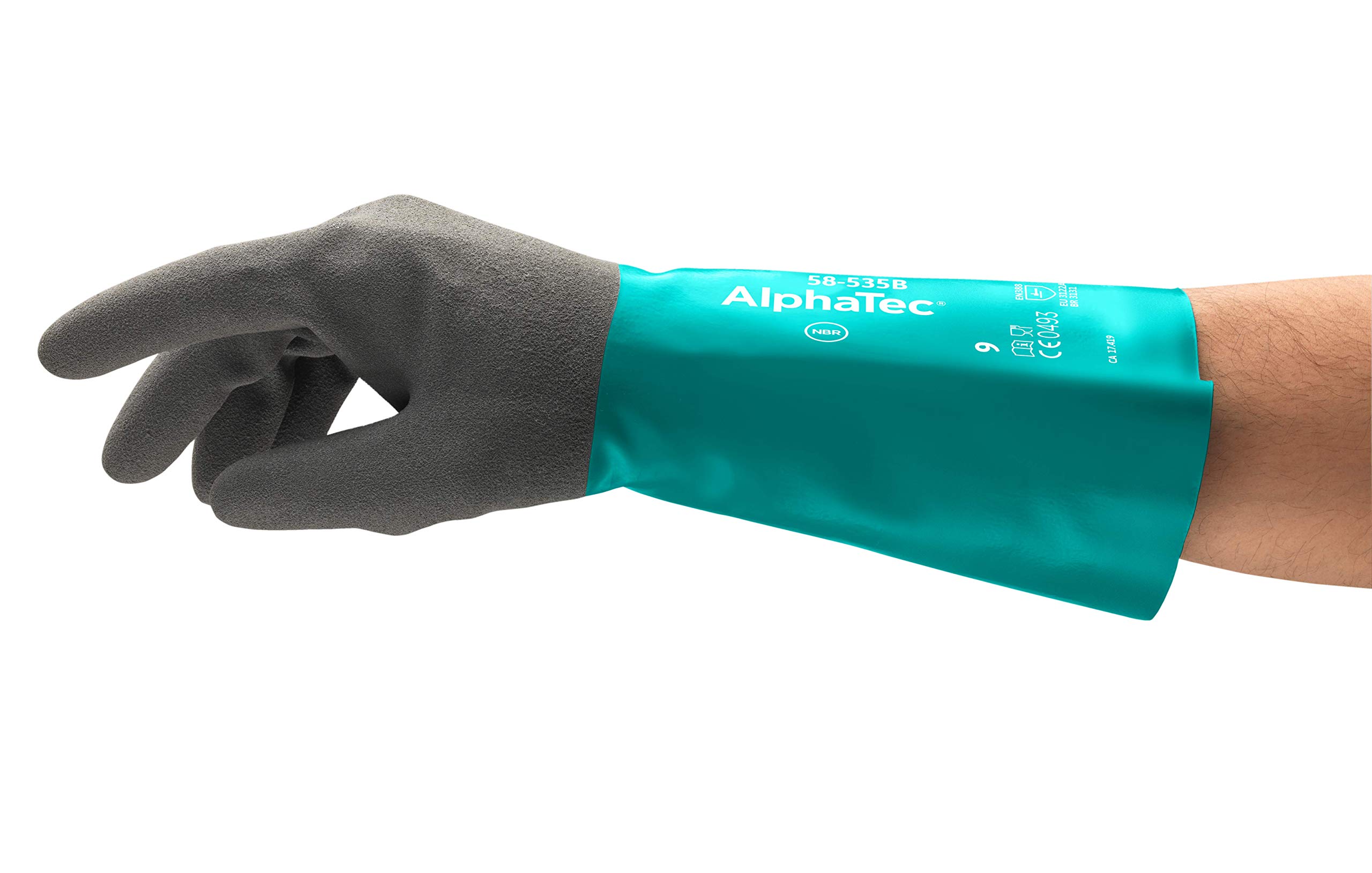 Ansell AlphaTec 58-535B Chemical Resistant Work Gloves, Unrivalled Chemical Protection, Comfortable with Confident Grip, Industrial PPE, Safety Workwear, Men Women, Green, Size XL (6 Pairs)