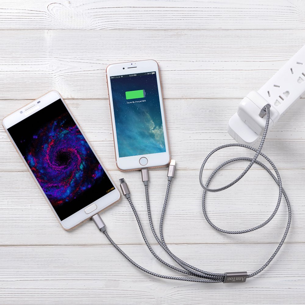AnnToo 3.3 FT 4 in 1 Multi USB Charging Cables Nylon Braided for Mobile Devices Charging - Grey