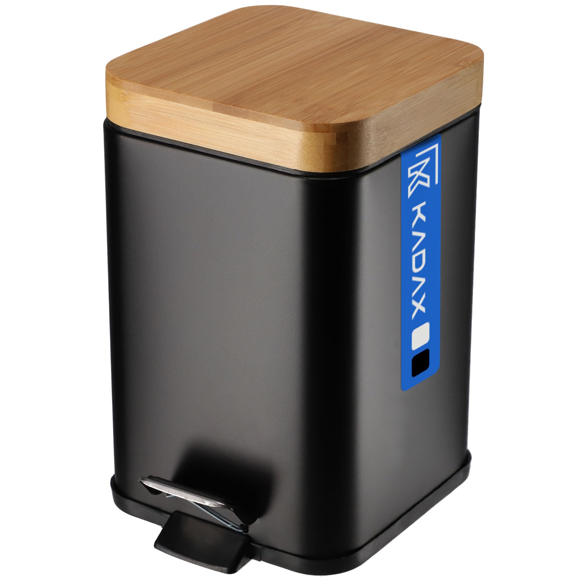 KADAX Toilet Bin, Powder-Coated Steel Kitchen Waste Bin with Bamboo Lid, Small Bathroom Trash Can with Foot Pedal and Internal Bucket (3L, White, Rectangular)