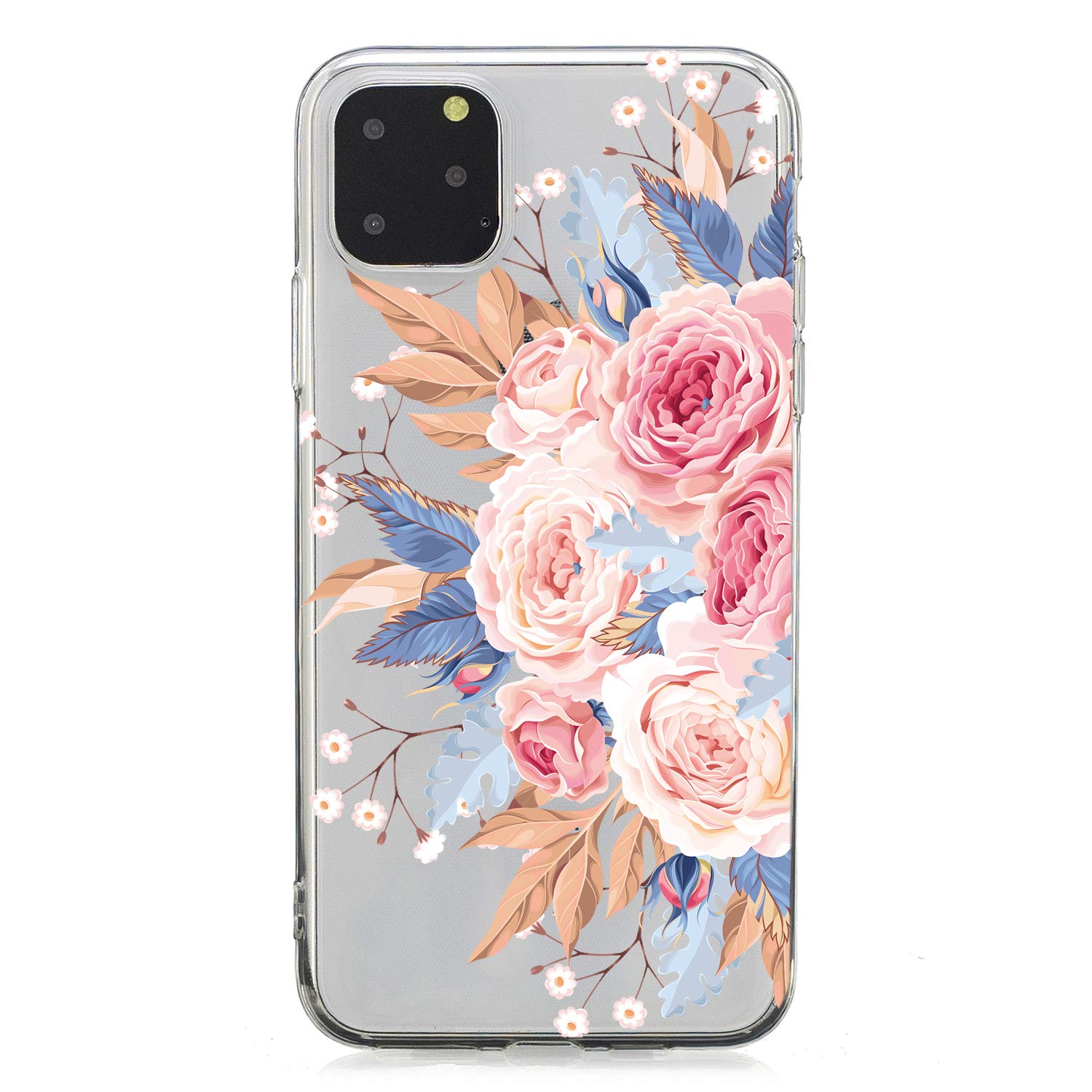Mo-Somnus For iPhone 11 Case [with Tempered Glass Screen Protector], Flower Floral Pattern Printed Design Clear Soft TPU Cover Case for iPhone 11 6.1 Inches (Penoy 3)