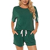 LOCUBE Women's Short Sleeve Pajama Set with Pocketed Shorts - Ultra Soft 2-Piece Summer Sleepwear