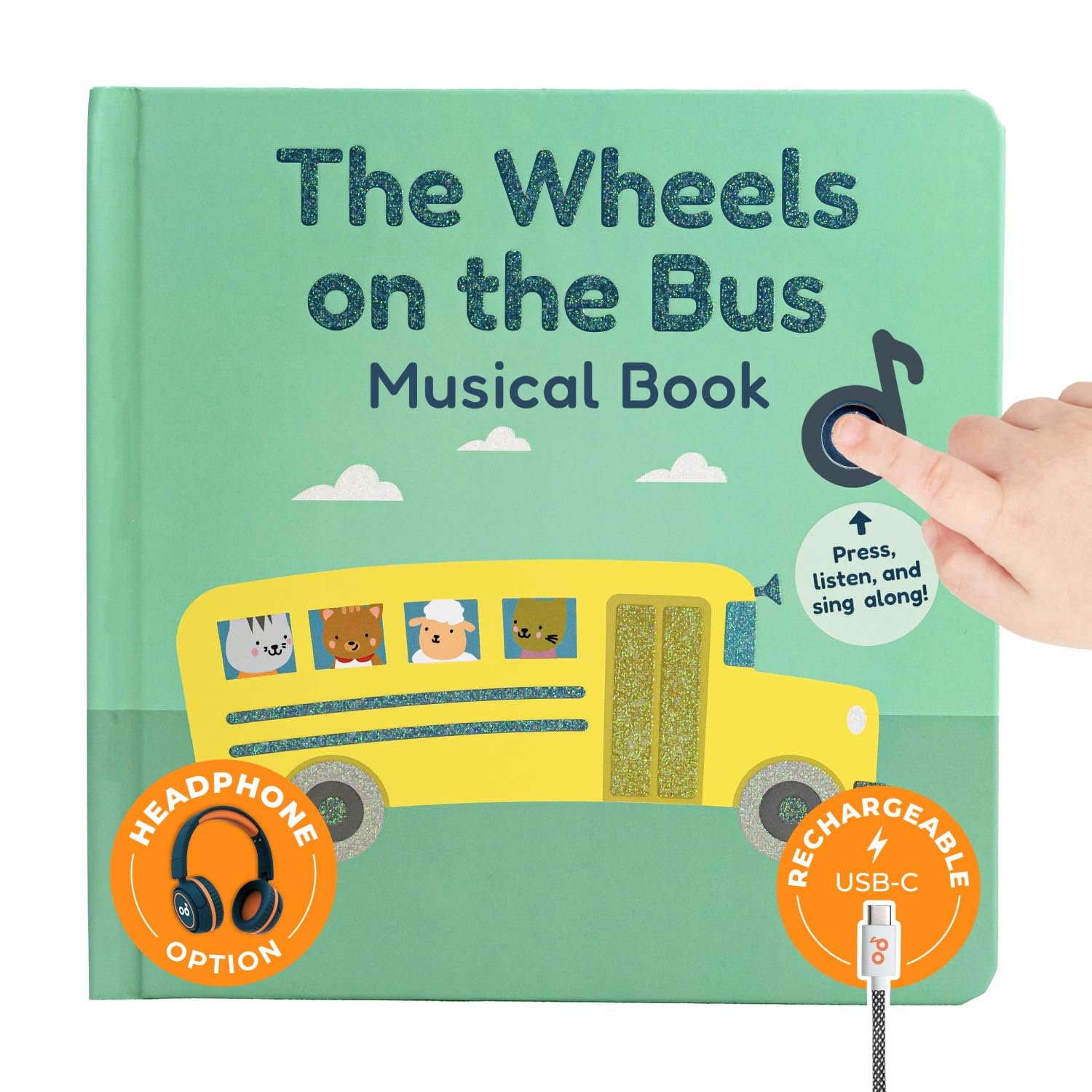 Photo 1 of Calis Books The Wheels on the Bus Book - Rechargeable Musical Book, Headphone Jack, Books for 1 Year Old, Musical Book for Toddlers 1-3, Musical Toy Toddlers