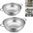 Colander Set of 2, Heavy Duty Stainless Steel Micro-Perforated Strainer Mesh Colander with Handle for Draining Rinsing Washing Pasta Vegetables Fruits, Dishwasher Safe -3/5 Quart