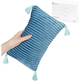 vocheer Small Travel Pillow with Tassels, 11"x 7" Neck Pillow for Sleeping, Mini Travel Pillows, Tiny Pillows for Neck, Wrist, Lumbar and Knee, Pets, Machine Washable,Blue-1pc