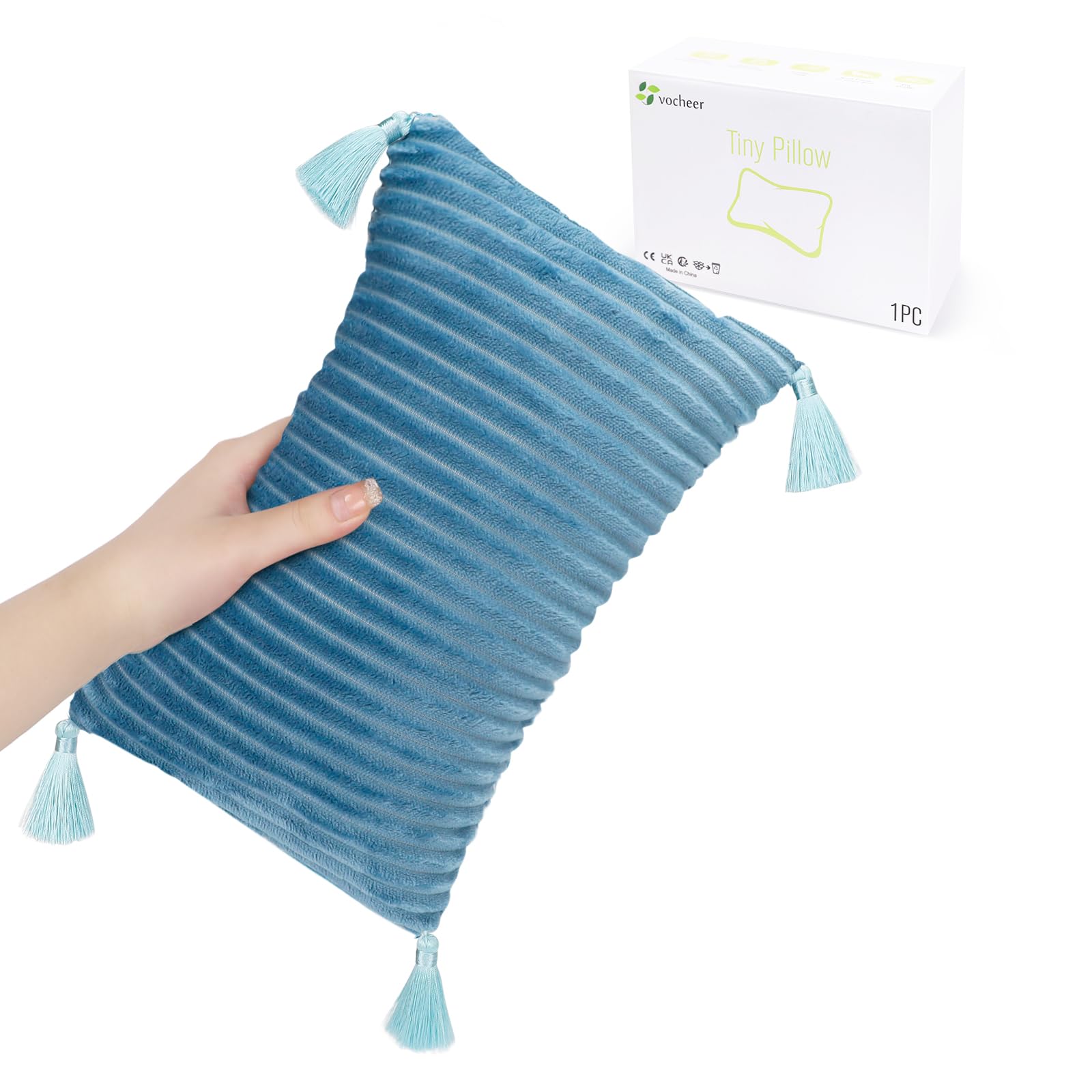 Photo 1 of vocheer Small Travel Pillow with Tassels, 11"x 7" Neck Pillow for Sleeping, Mini Travel Pillows, Tiny Pillows for Neck, Wrist, Lumbar and Knee, Pets, Machine Washable,Blue-1pc