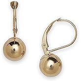 Jewelryweb - Real 14k Yellow Gold Fixed Polished Ball Lever Back Earrings - 4mm, 5mm, 6mm, 7mm, 8mm, 9mm, 10mm - Gold Dangle Earrings for Women- Hypoallergenic