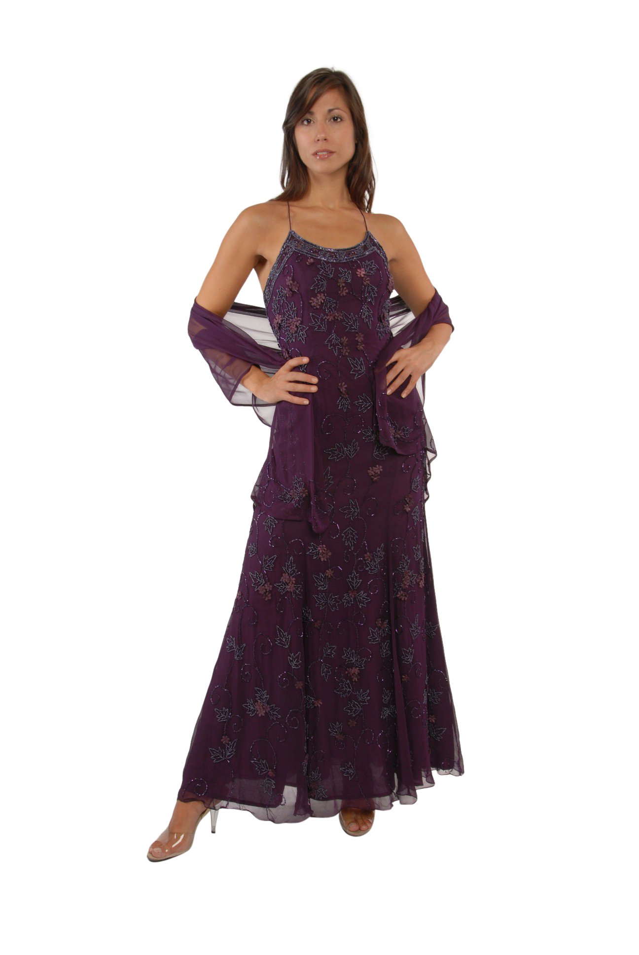 The Evening Store Purple Gown & Shawl Satin Florets (Large, Purple)