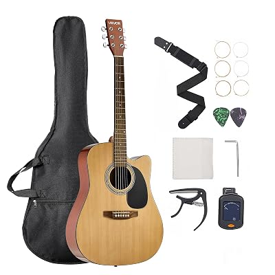 VEVOR Cutway Acoustic Guitar, 41 in, 6-String, Natural Solid Spruce Top Guitar, Beginner Bundle with Gig Bag, Tuner, Strap, Steel Strings, Picks, Capo, Rosewood Fingerboard, for Fingerstyle Solo Jazz