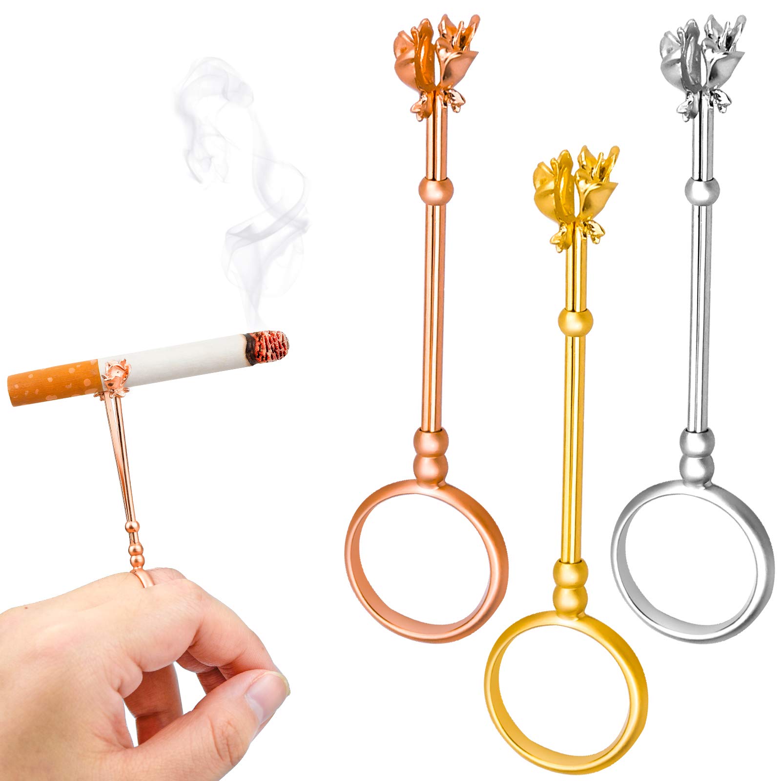 3 Pcs Gilded Cigarette Holder Ring 3 Inch Elegant Lady Gentleman Smoker Holder for Women and Men Protect Your Finger