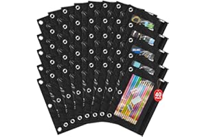 IKAYAS 40 Pack Black Pencil Pouch for 3 Ring Binder Colorful Pencil Pouch with Zipper Bulk, 3 Ring Binder Pencil Pouches Pencil Case Pencil Bags for Classroom Storing School Teacher Supplies