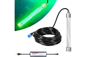 HUSUKU FS0-3 LED Underwater Fishing Light with Transformer AC110~265V - 100W 10,000lm with 16.4ft Cord Green Night Fishing Finder Attractor, IP68 Submersible Boat Lamp for Snook Crappie Squid Shrimp