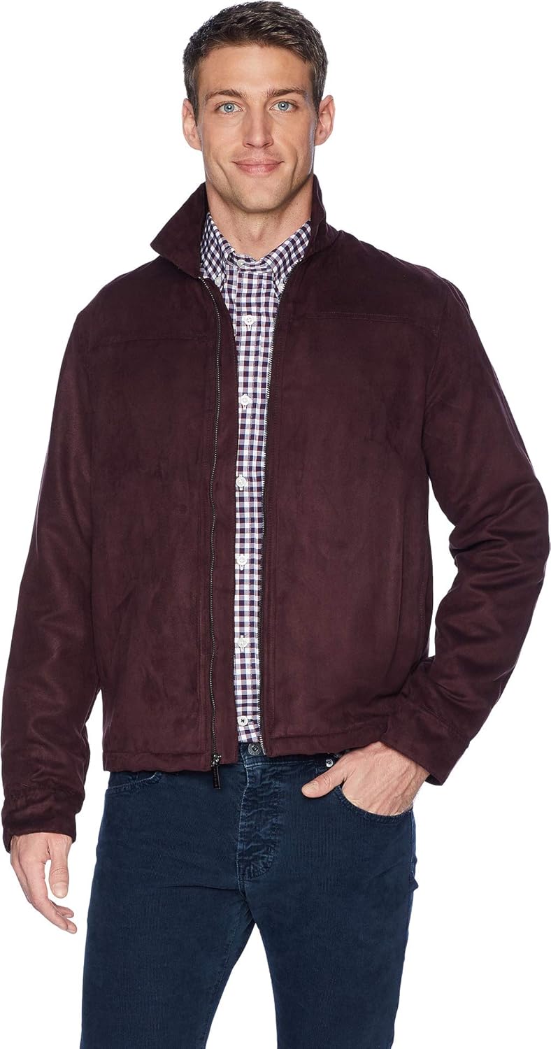 Perry Ellis Men's Faux Suede Shirt Cotton Lightweight Jacket, Port/Dfr