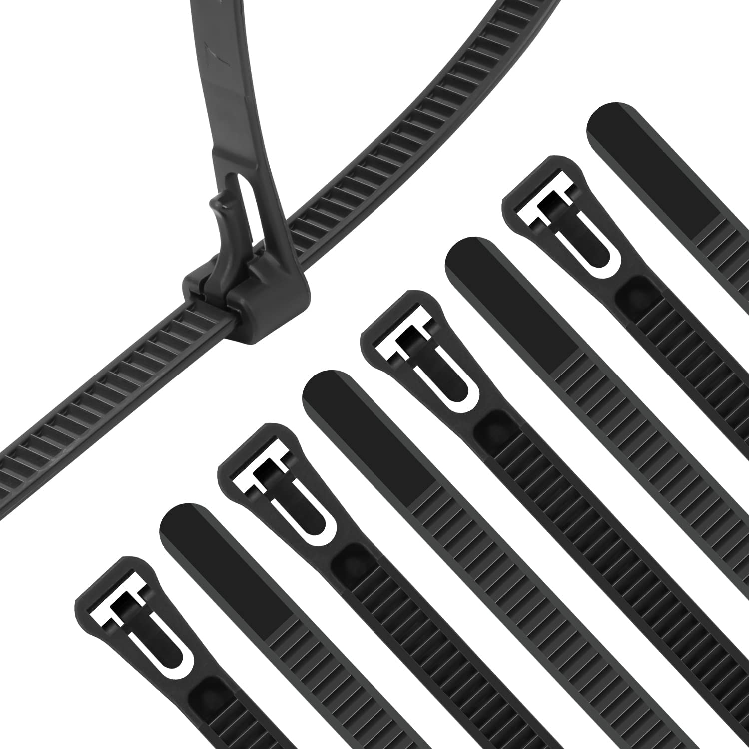 XINGO 100PCS Releasable Cable Zip Ties Adjustable Wire Cable Ties, Reusable Zip Ties Tie Straps for Multi-Purpose Use Indoor and Outdoor Plastic Tie Wire(10 inch,Black) — image 1