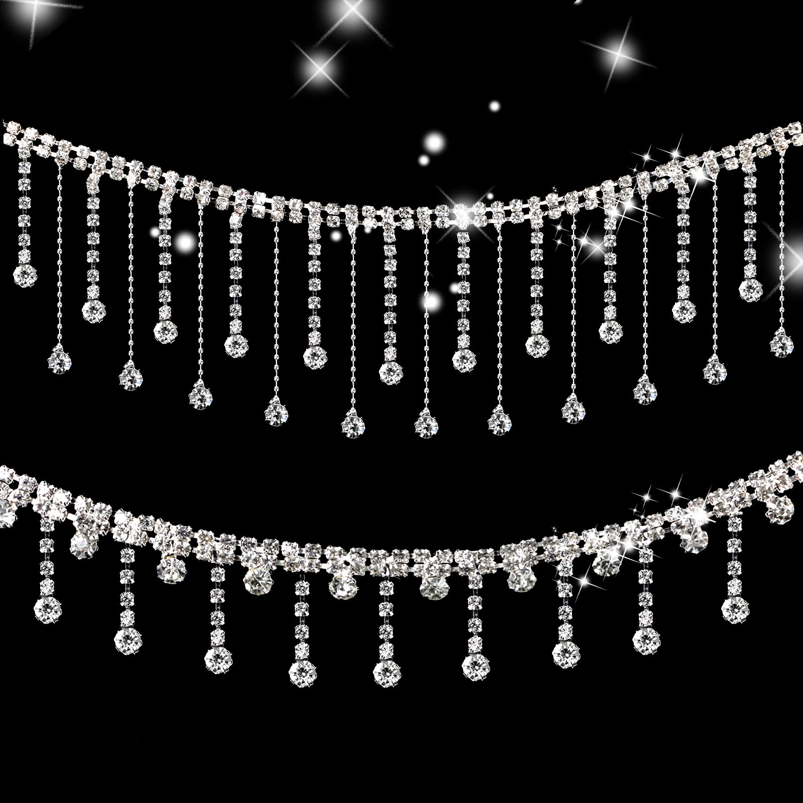2 Yards Crystal Rhinestone Chain Trim - 2 Style Diamond Ribbon Fringe With Bling for Wedding Dress Decoration - Cuttable