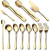 Gold Serving Utensils, OGORI 12-Piece Stainless Steel Serving Utensils Include Serving Spoons, Slotted Spoons, Serving Tongs, Serving Forks, Butter Knife, Stirring Spoon, Soup Ladle, Pie Server