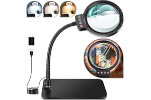 HQGZQL 30X 10X Magnifying Glass with Light and Stand, 72 LED 3 Color Modes Stepless Dimmable, Hands Free Lighted Magnifier Desk Lamp for Close Work Craft Hobby Painting Sewing Jewelry Reading, Square
