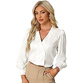 Allegra K Work Business Casual Button Down Shirt for Women's Satin Long Sleeve Blouse