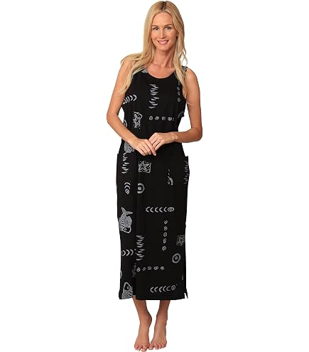 INGEAR Long Casual Embroidery Maxi Dress Batik Tie Dye Loose Sundress (Black Batik) at Amazon Women's Clothing store
