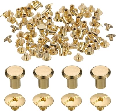 Sourcing Map Chicago Screw Set M5 x 8mm Gold Tone 50 pcs Leather DIY Rivets