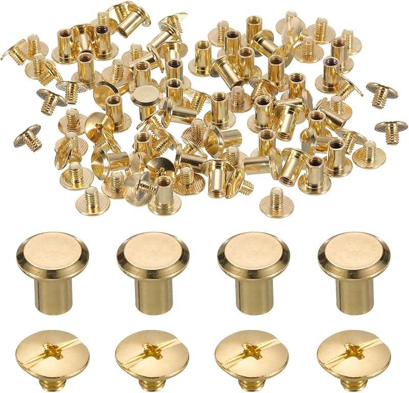 Sourcing Map Chicago Screw Set M5 x 8mm Gold Tone 50 pcs Leather DIY Rivets