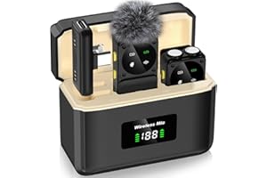 PQRQP Microphone for iPhone/iPad/Android, Mini Microphone with Noise Cancellation, 164ft Transmission, 80H Battery Life with Charging Case, Clip-On Wireless Microphones for YouTube, TikTok, Recording