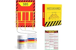 LONTCS MSDS SDS Binder and Wall Station - Yellow Heavy Duty 3 Inch Material Safety Data Sheet 3 Ring Binder with SDS Wire Rack and Display Sign, Chain,Mounting Hardware,Safety Posters,MSDS Labels