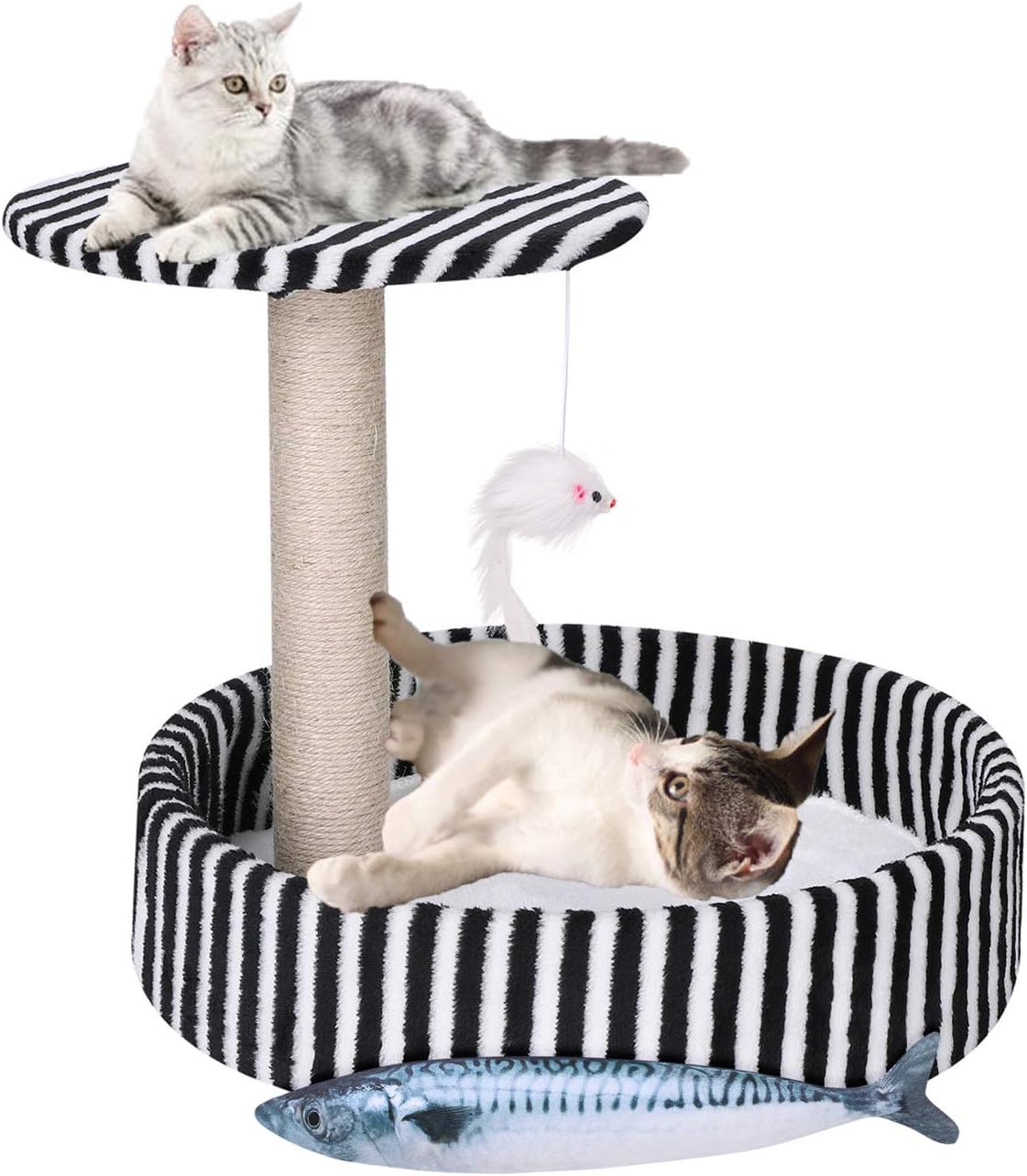 LONTG Cat Scratching Post Cat Activity Centre Cat Tree Climbing Tower Cat Furniture Play House with Cat Bed Scratcher Perch Dangling Ball Hanging Teaser Mouse Cat Kicker Fish Toys Gift For Kittens
